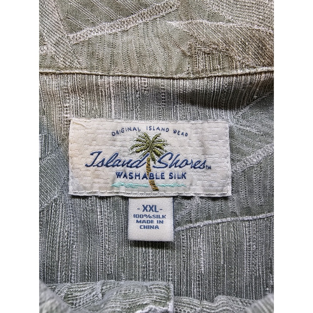 Island Shores Washable Silk Hawaiian Shirt Mens XXL Green Resort Wear Aloha - Picture 3 of 10